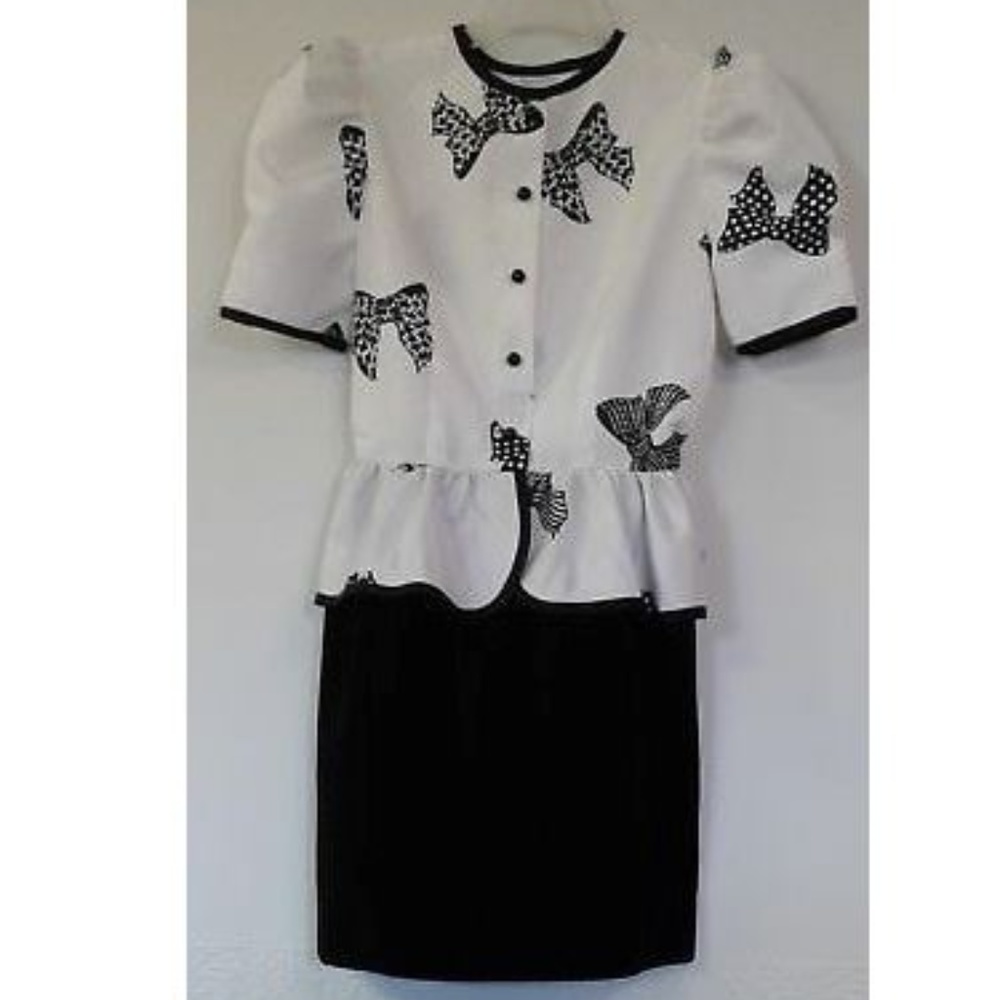 Vintage Girl's White and Black Dress w/Bow Rare Ed